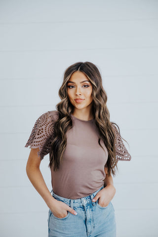 Crochet Sleeve Tee - Mocha