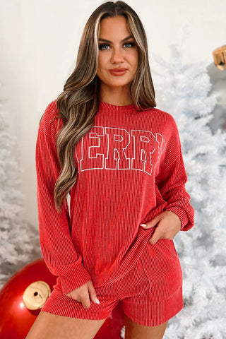 Merry Crewneck PJ Set - Red