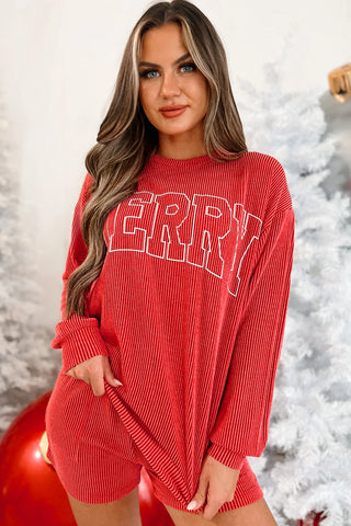 Merry Crewneck PJ Set - Red