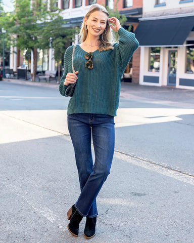 Grace & Lace | Boyfriend Slouchy Knit Sweater - Spruce