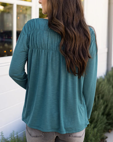 Grace & Lace | Button Front Ruched Top - Sea Green