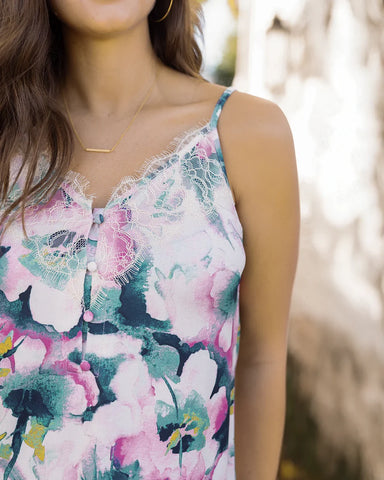 Grace & Lace | Button Lace Trim Cami - Watercolor Floral