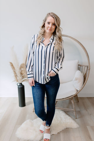 { DEX } Textured Blouse - Navy Stripe