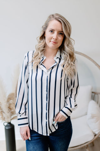 { DEX } Textured Blouse - Navy Stripe