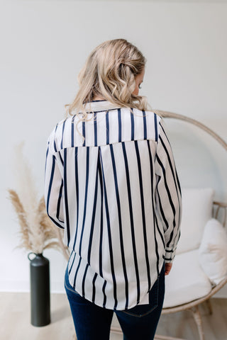 { DEX } Textured Blouse - Navy Stripe