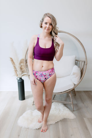 Along the Boardwalk Swim Top - Plum Floral