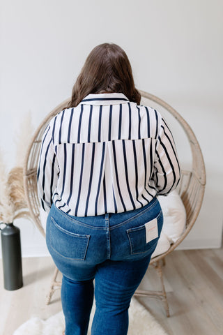 { DEX } Textured Blouse - Navy Stripe