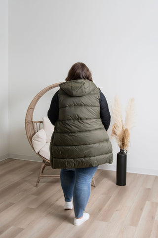 { DEX } Hooded Puffer Vest - Olive