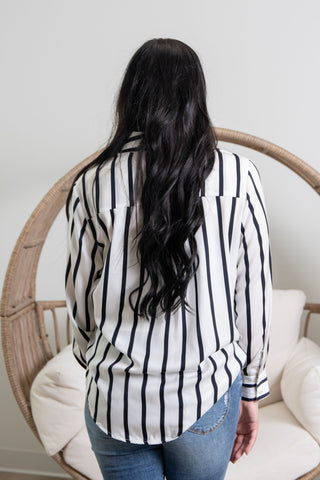 { DEX } Textured Blouse - Navy Stripe