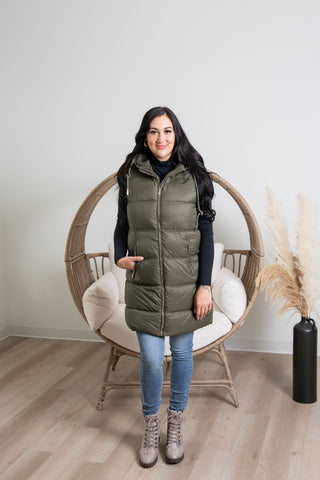 { DEX } Hooded Puffer Vest - Olive