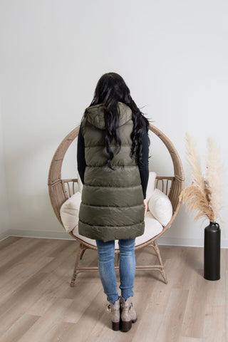 { DEX } Hooded Puffer Vest - Olive