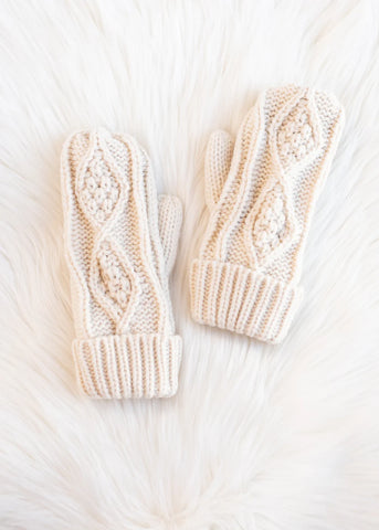 Cable Knit Mittens - Ivory