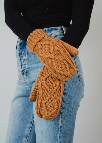 Cable Knit Mittens - Camel