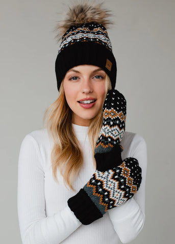 Solstice Knit Mittens - Black