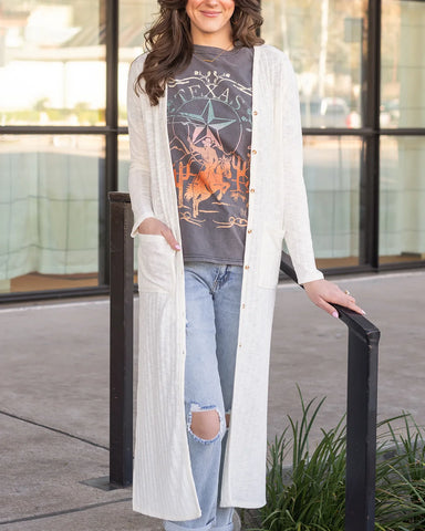 Grace & Lace | Ribbed Duster Cardigan - Ivory