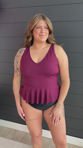 Ocean Breeze Peplum Swim Top - Plum